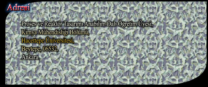 Proses ve Reaktr Tasarm Anabilim Dal retim yesi, 

Kimya Mhendislii Blm, 

Hacettepe niversitesi,

Beytepe, 06532, 

Ankara. 